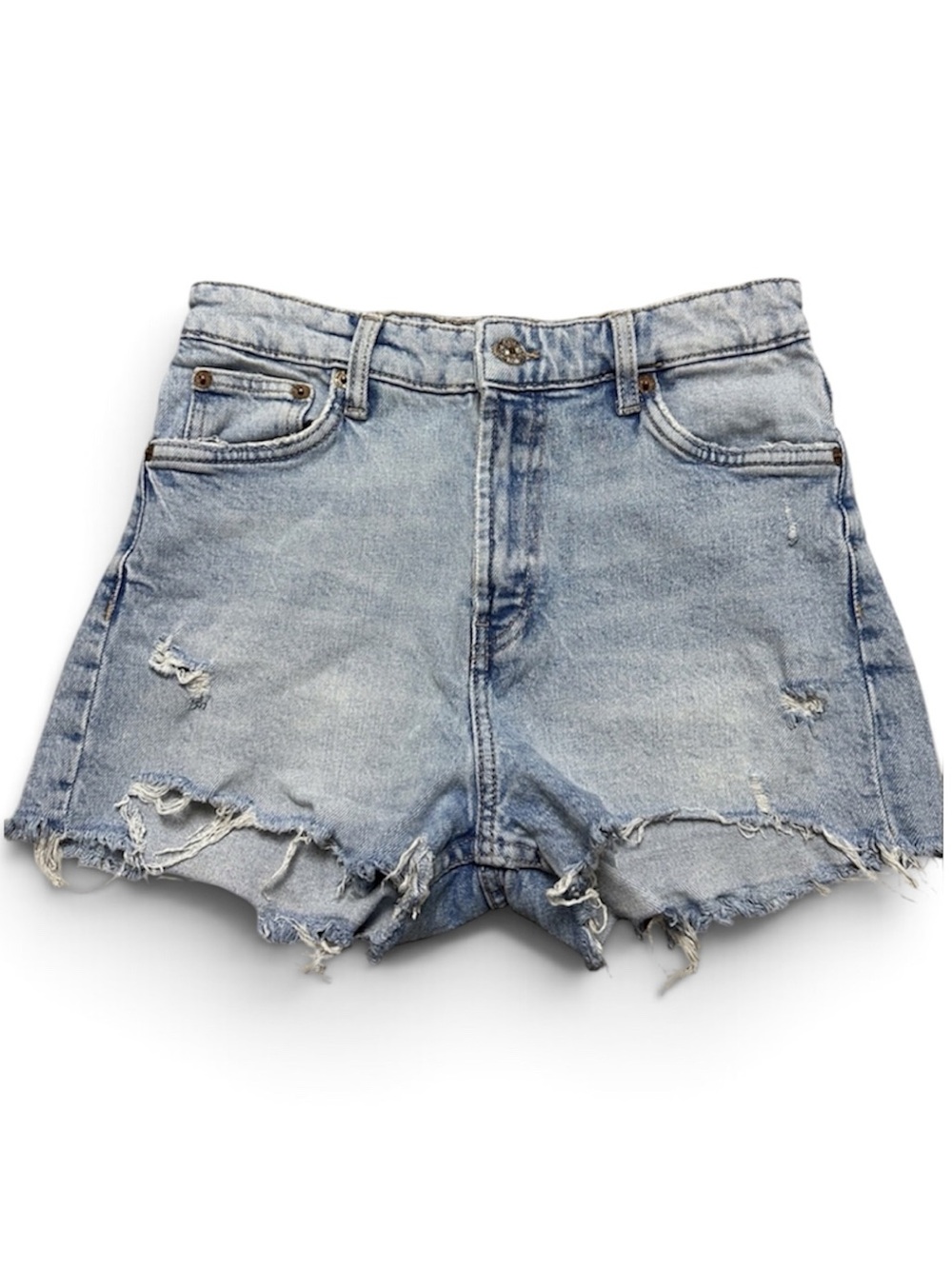 Zara Light Blue Distressed Denim Shorts